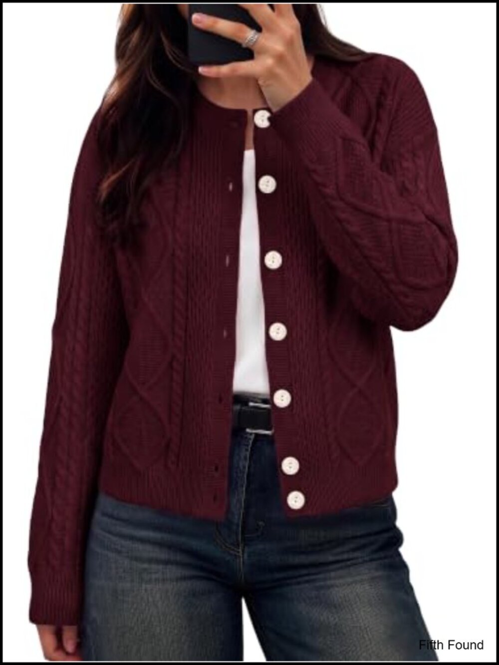 Chunky Cable Knit Button Up Cardigan Sweater Crew Neck Long Sleeve